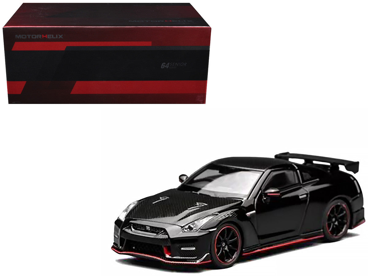 2022 Nissan GT-R Nismo (R35) RHD (Right Hand Drive) Meteor Flake Black Pearl with Carbon Hood and Top "Senior 64" Series 1/64 Diecast Model Car by MotorHelix LuxuryLifeWay Online Store