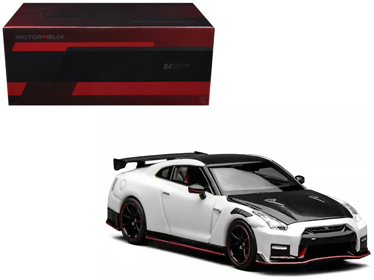 2022 Nissan GT-R Nismo (R35) RHD (Right Hand Drive) Brilliant White Pearl with Carbon Hood and Top "Senior 64" Series 1/64 Diecast Model Car by MotorHelix LuxuryLifeWay Online Store