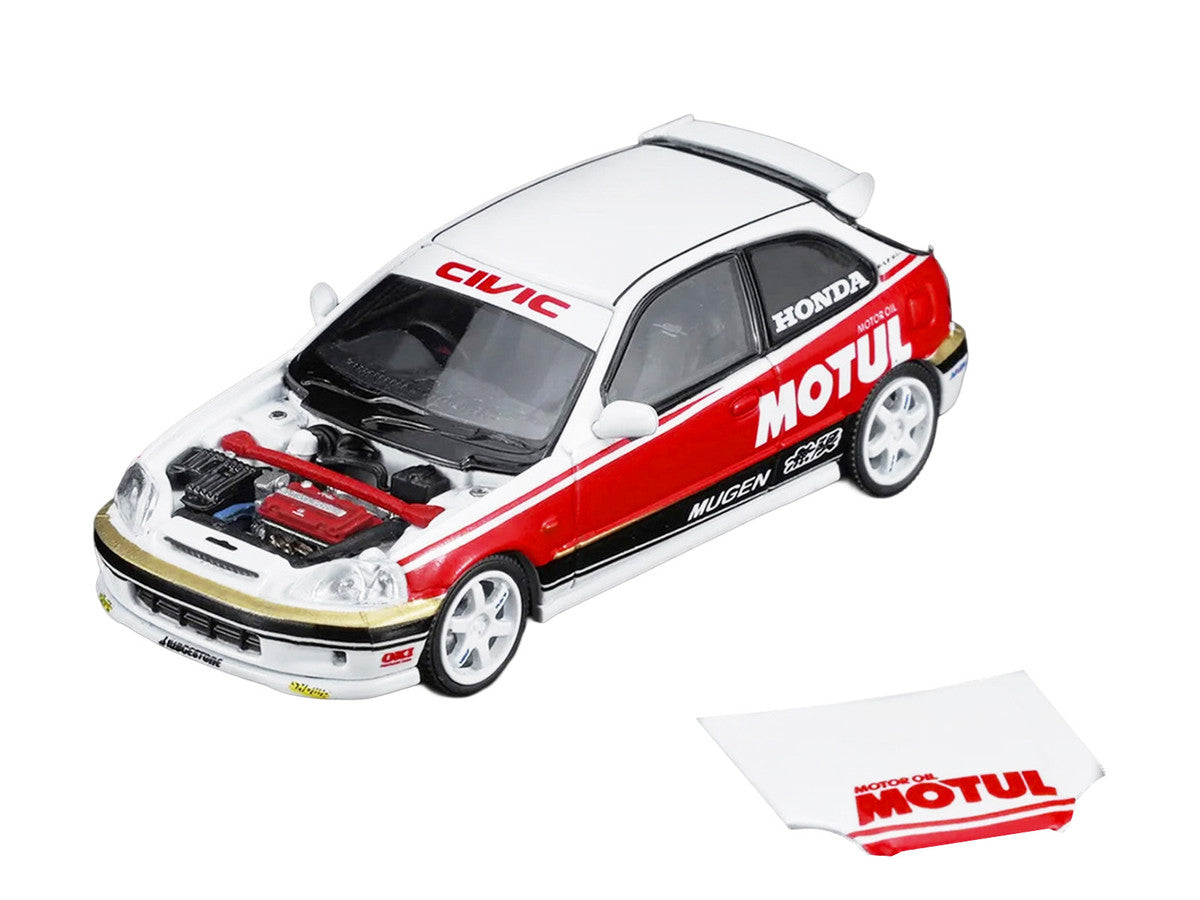Honda Civic Type R (EK9) RHD (Right Hand Drive) "Motul" White with Black and Red Stripes 1/64 Diecast Model Car by MotorHelix LuxuryLifeWay Online Store