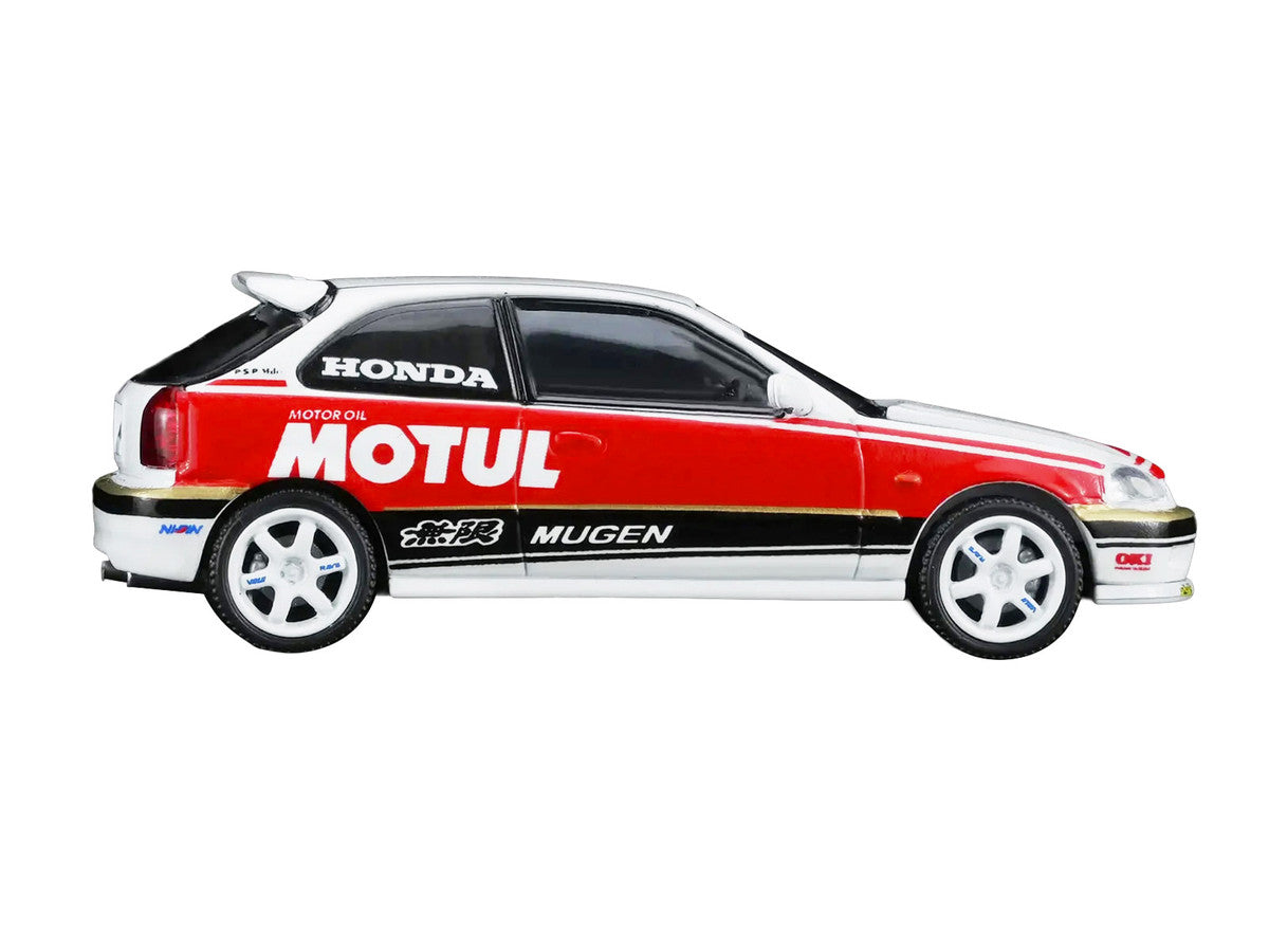 Honda Civic Type R (EK9) RHD (Right Hand Drive) "Motul" White with Black and Red Stripes 1/64 Diecast Model Car by MotorHelix LuxuryLifeWay Online Store