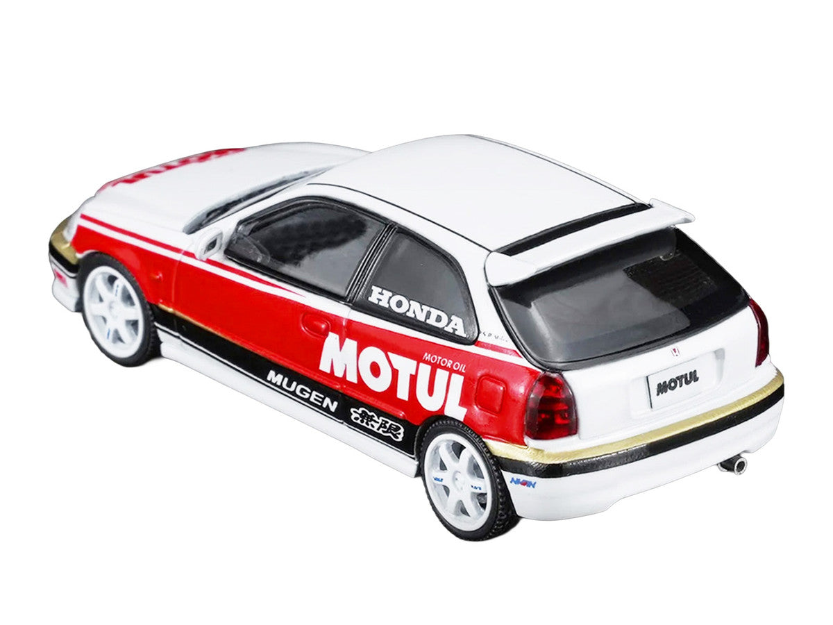 Honda Civic Type R (EK9) RHD (Right Hand Drive) "Motul" White with Black and Red Stripes 1/64 Diecast Model Car by MotorHelix LuxuryLifeWay Online Store