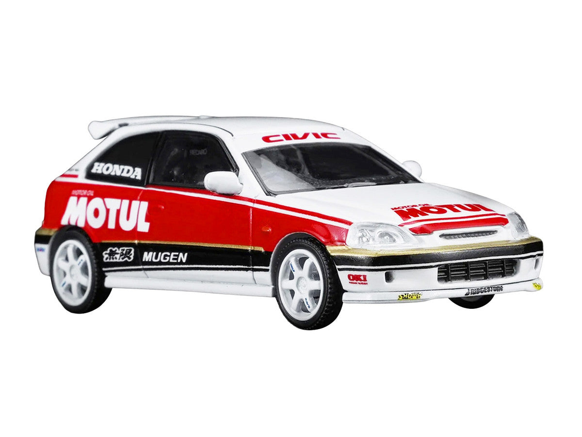 Honda Civic Type R (EK9) RHD (Right Hand Drive) "Motul" White with Black and Red Stripes 1/64 Diecast Model Car by MotorHelix LuxuryLifeWay Online Store