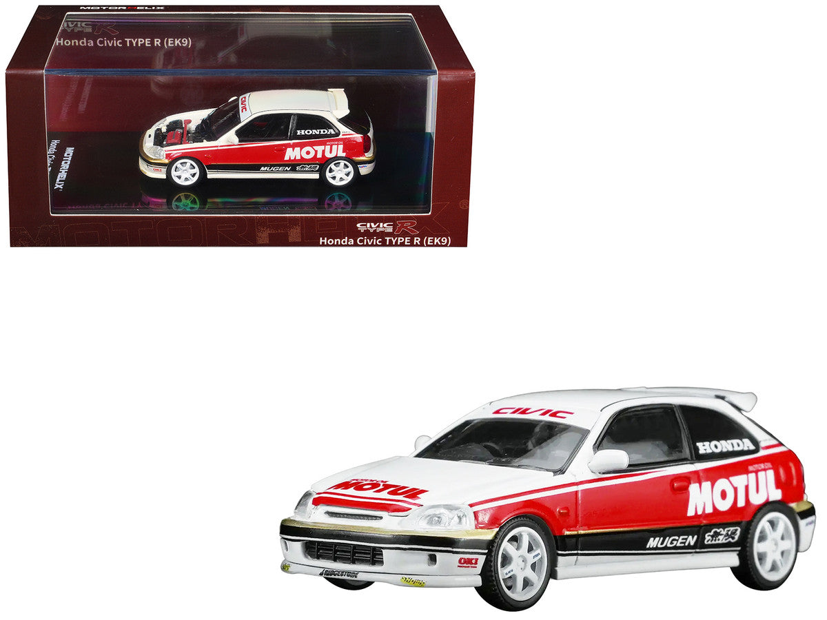 Honda Civic Type R (EK9) RHD (Right Hand Drive) "Motul" White with Black and Red Stripes 1/64 Diecast Model Car by MotorHelix LuxuryLifeWay Online Store