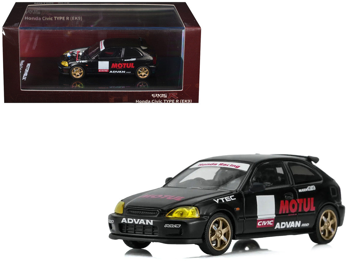Honda Civic Type R (EK9) RHD (Right Hand Drive) "No Good Racing - Motul" Matt Black 1/64 Diecast Model Car by MotorHelix LuxuryLifeWay Online Store