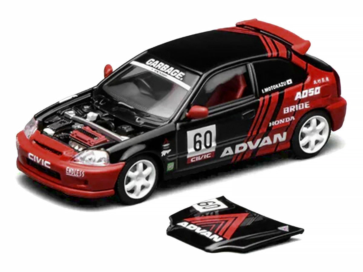 Honda Civic Type R (EK9) RHD (Right Hand Drive) #60 "Advan" Black and Red 1/64 Diecast Model Car by MotorHelix LuxuryLifeWay Online Store