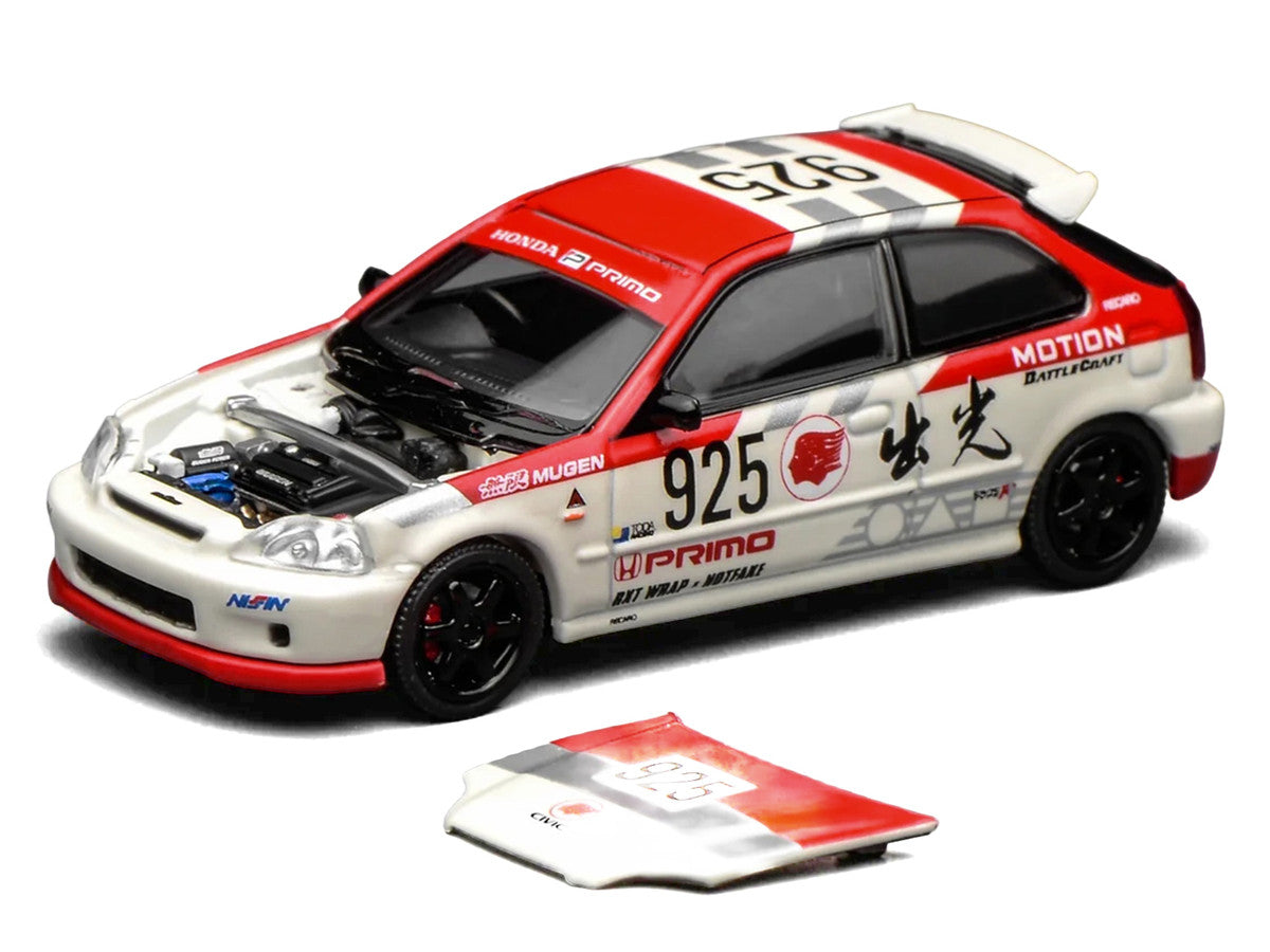 Honda Civic Type R (EK9) RHD (Right Hand Drive) #925 "Idemitsu Motion" White and Red 1/64 Diecast Model Car by MotorHelix LuxuryLifeWay Online Store