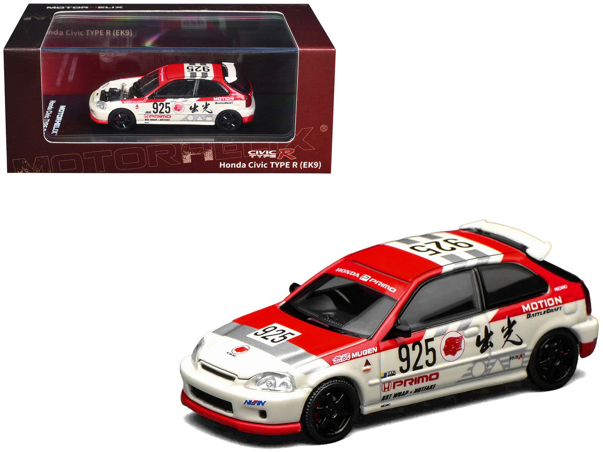 Honda Civic Type R (EK9) RHD (Right Hand Drive) #925 "Idemitsu Motion" White and Red 1/64 Diecast Model Car by MotorHelix LuxuryLifeWay Online Store