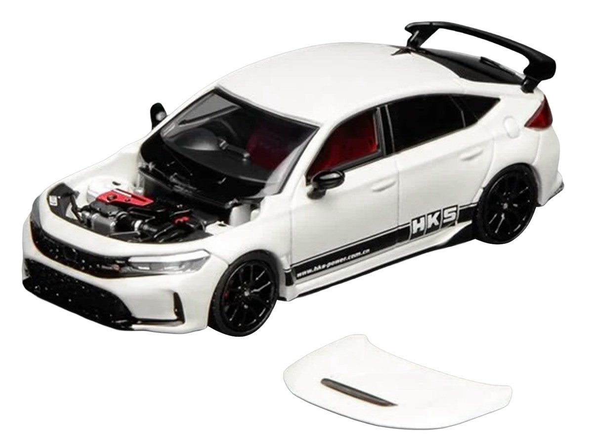 Honda Civic Type R (FL5) RHD (Right Hand Drive) "HKS" White with Black Stripes 1/64 Diecast Model Car by MotorHelix LuxuryLifeWay Online Store