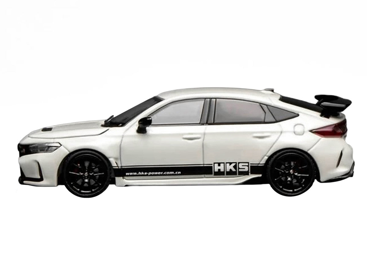 Honda Civic Type R (FL5) RHD (Right Hand Drive) "HKS" White with Black Stripes 1/64 Diecast Model Car by MotorHelix LuxuryLifeWay Online Store