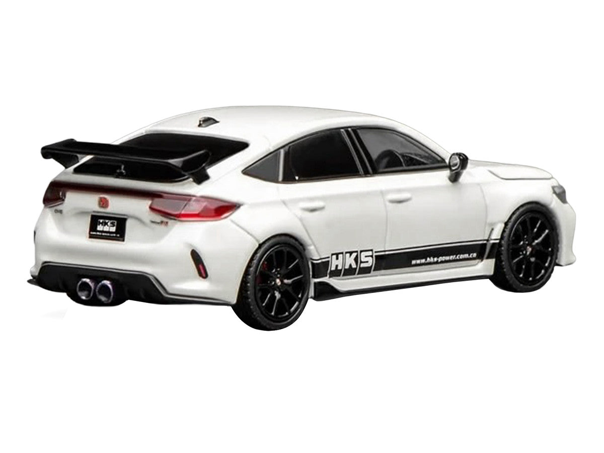 Honda Civic Type R (FL5) RHD (Right Hand Drive) "HKS" White with Black Stripes 1/64 Diecast Model Car by MotorHelix LuxuryLifeWay Online Store