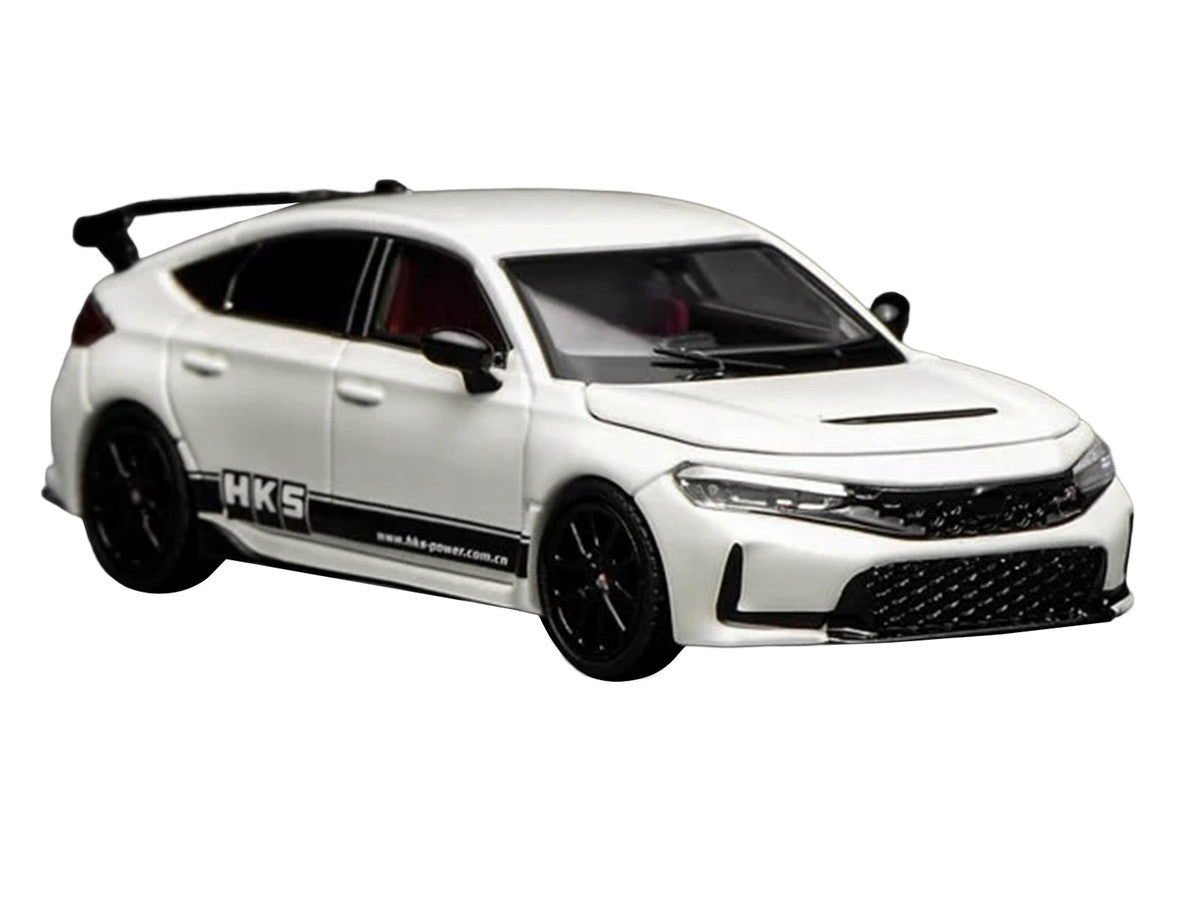 Honda Civic Type R (FL5) RHD (Right Hand Drive) "HKS" White with Black Stripes 1/64 Diecast Model Car by MotorHelix LuxuryLifeWay Online Store