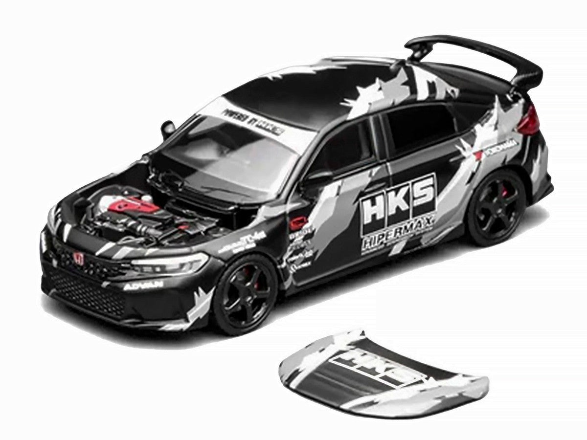 Honda Civic Type R (FL5) RHD (Right Hand Drive) "HKS" Matt Black with Graphics 1/64 Diecast Model Car by MotorHelix LuxuryLifeWay Online Store