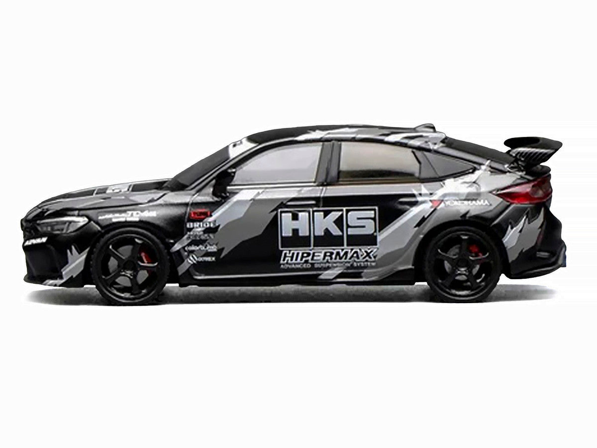 Honda Civic Type R (FL5) RHD (Right Hand Drive) "HKS" Matt Black with Graphics 1/64 Diecast Model Car by MotorHelix LuxuryLifeWay Online Store