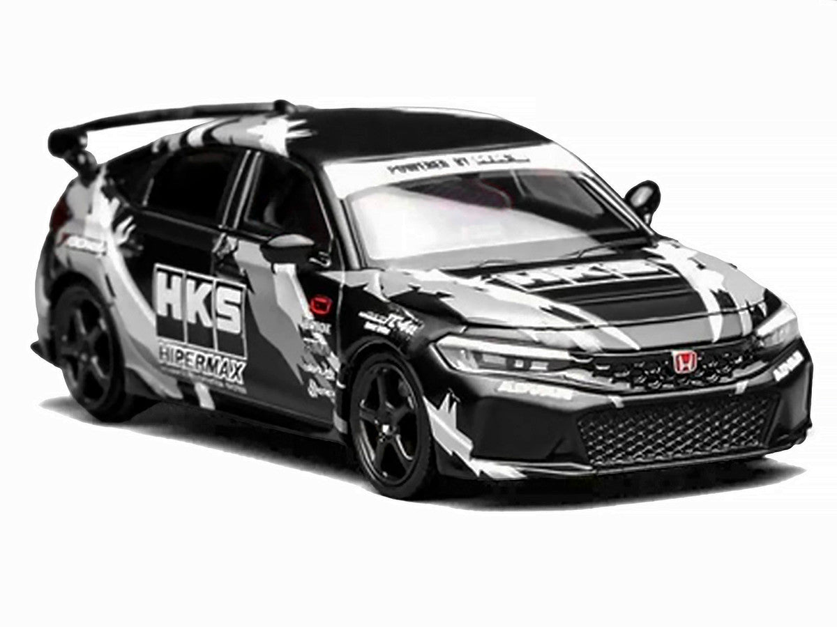 Honda Civic Type R (FL5) RHD (Right Hand Drive) "HKS" Matt Black with Graphics 1/64 Diecast Model Car by MotorHelix LuxuryLifeWay Online Store