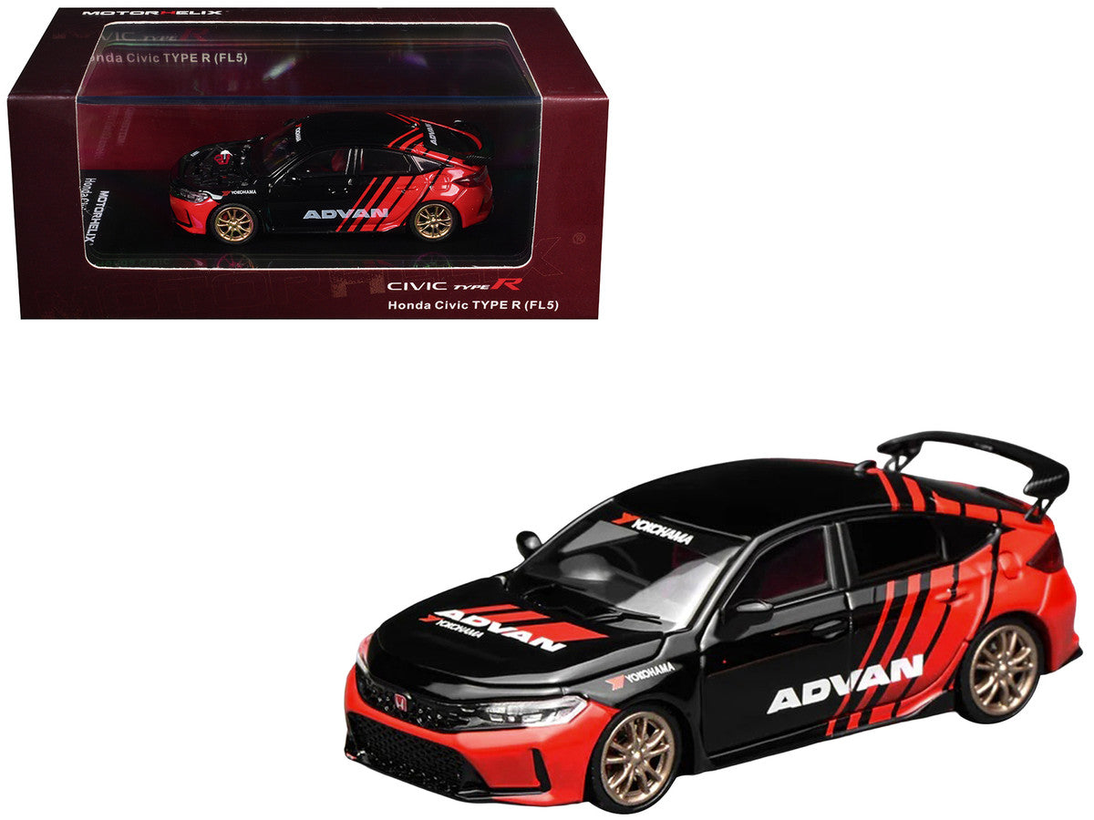 Honda Civic Type R (FL5) RHD (Right Hand Drive) "ADVAN" Black and Red 1/64 Diecast Model Car by MotorHelix LuxuryLifeWay Online Store