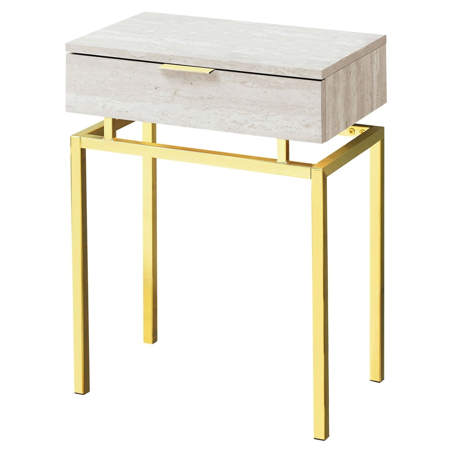 24in Modern End Table 1 Drawer Nightstand Beige Marble Gold Legs LuxuryLifeWay Online Store