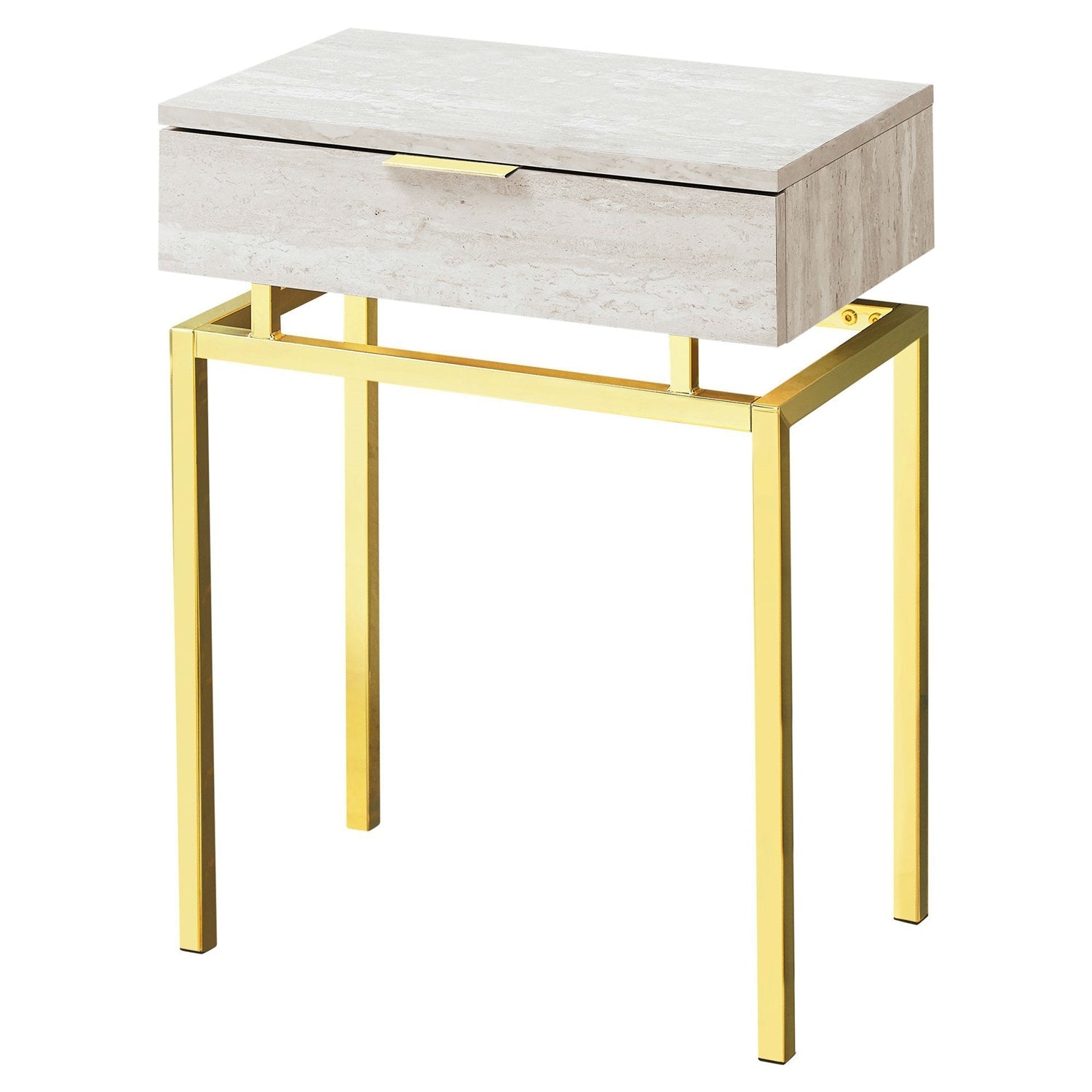 24in Modern End Table 1 Drawer Nightstand Beige Marble Gold Legs LuxuryLifeWay Online Store