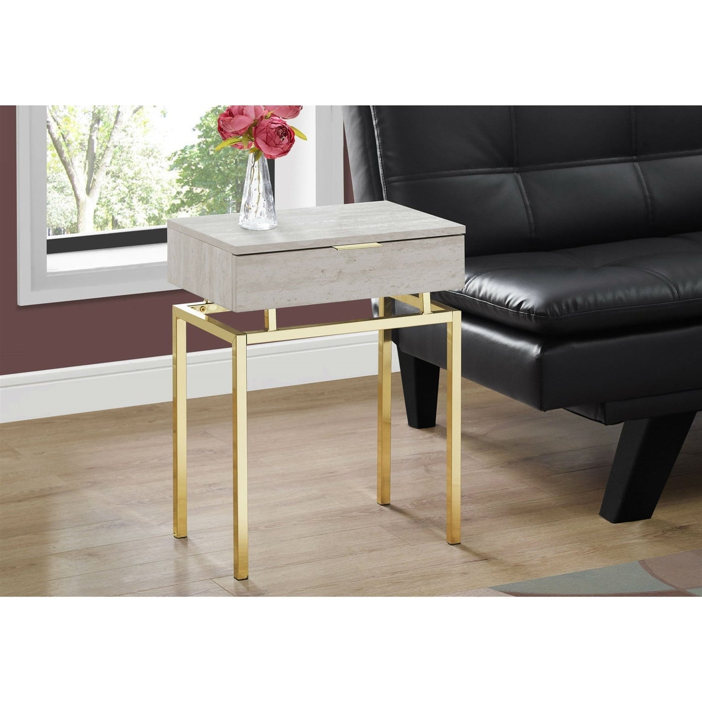24in Modern End Table 1 Drawer Nightstand Beige Marble Gold Legs LuxuryLifeWay Online Store