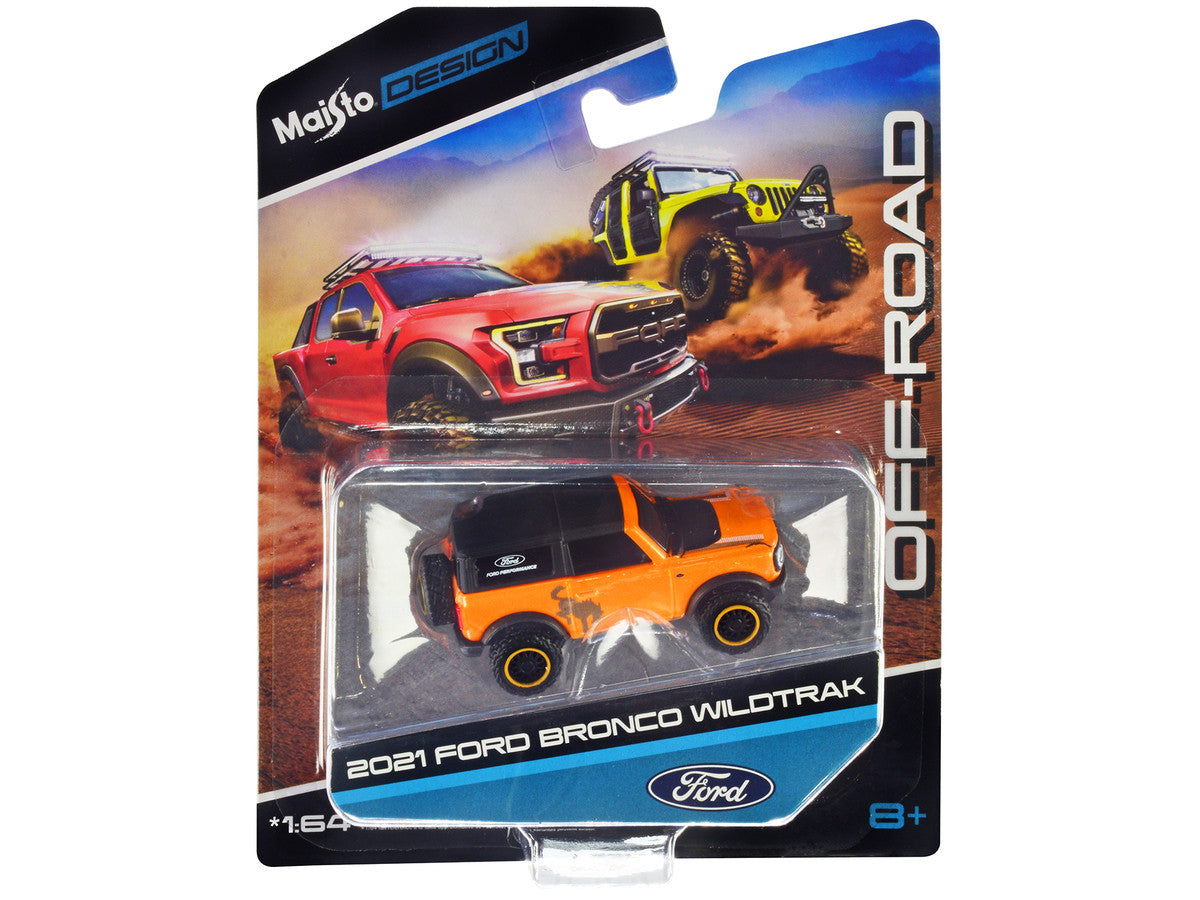 2021 Ford Bronco Wildtrak Orange Metallic with Black Top "Off-Road" "Maisto Design" Series 1/64 Diecast Model Car by Maisto LuxuryLifeWay Online Store