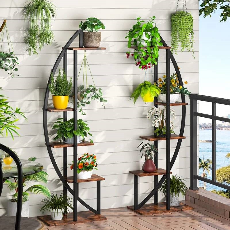 Set of 2 - Symmetrical Modern Metal Wood 10-Shelf Plant Stand LuxuryLifeWay Online Store