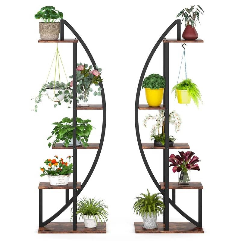 Set of 2 - Symmetrical Modern Metal Wood 10-Shelf Plant Stand LuxuryLifeWay Online Store