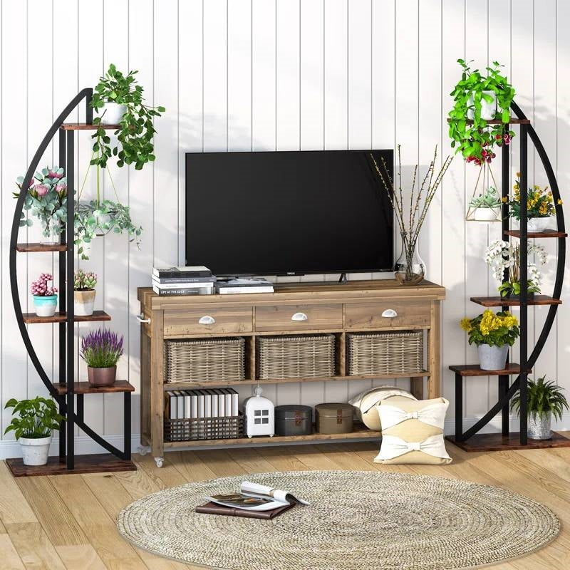 Set of 2 - Symmetrical Modern Metal Wood 10-Shelf Plant Stand LuxuryLifeWay Online Store