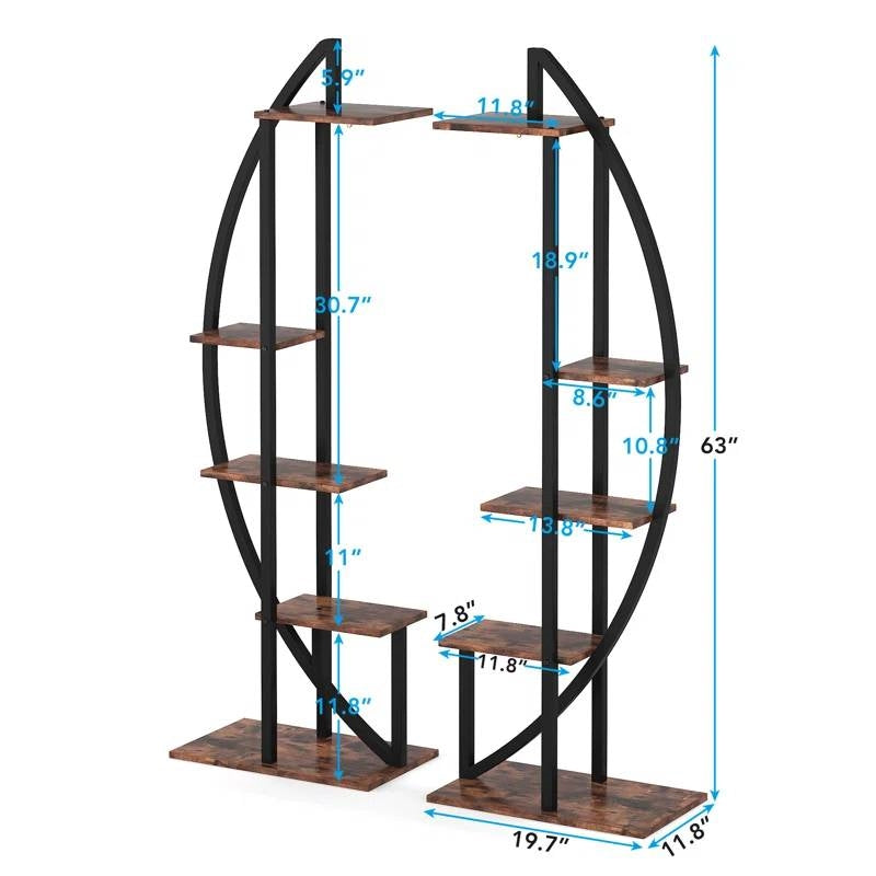 Set of 2 - Symmetrical Modern Metal Wood 10-Shelf Plant Stand LuxuryLifeWay Online Store