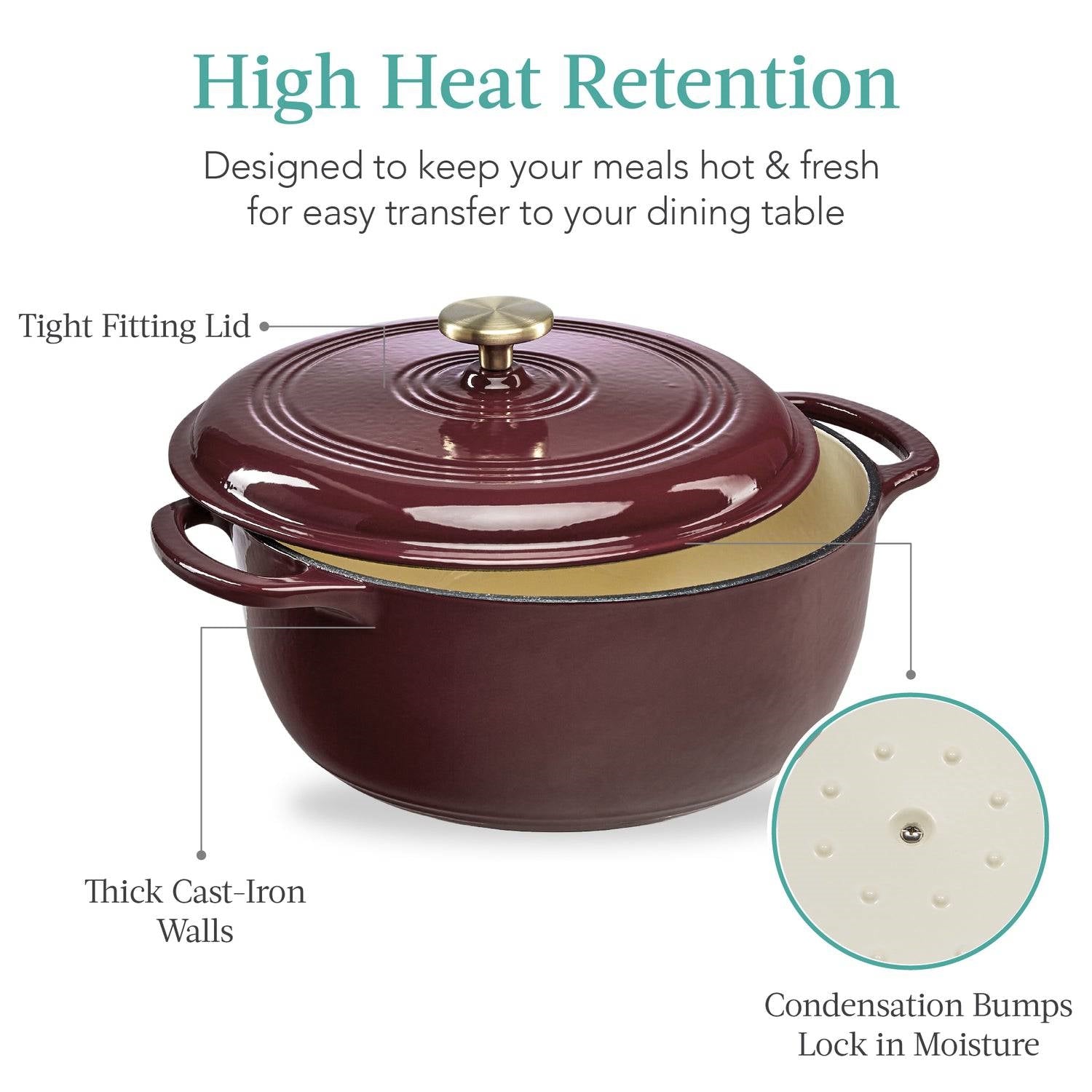 6 Quart Large Maroon Cabernet Red Enamel Cast-Iron Dutch Oven Kitchen Cookware LuxuryLifeWay Online Store