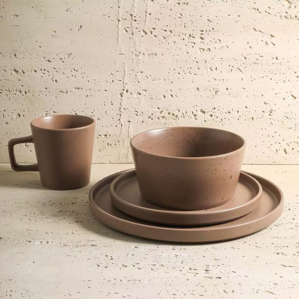16-Piece Stoneware Dinnerware Set in Matte Brown - Service for 4 LuxuryLifeWay Online Store