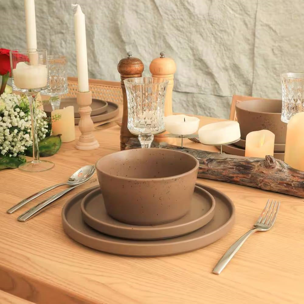 16-Piece Stoneware Dinnerware Set in Matte Brown - Service for 4 LuxuryLifeWay Online Store