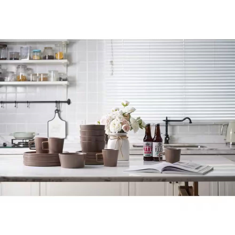 16-Piece Stoneware Dinnerware Set in Matte Brown - Service for 4 LuxuryLifeWay Online Store