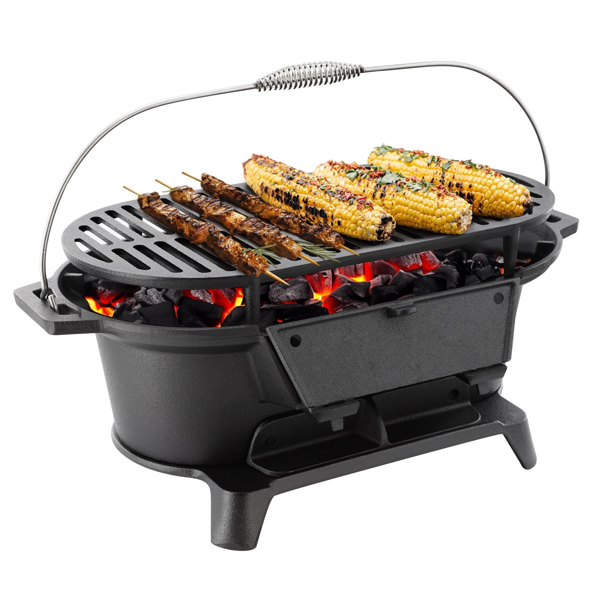 MegaChef Oval Cast Iron Portable Hibachi Grill for Outdoor Use and Camping in Black LuxuryLifeWay Online Store