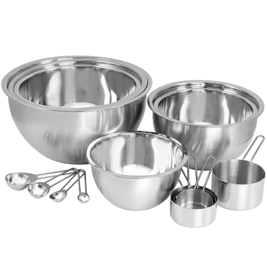 MegaChef 14 Piece Stainless Steel Measuring Cup and Spoon Set with Mixing Bowls LuxuryLifeWay Online Store