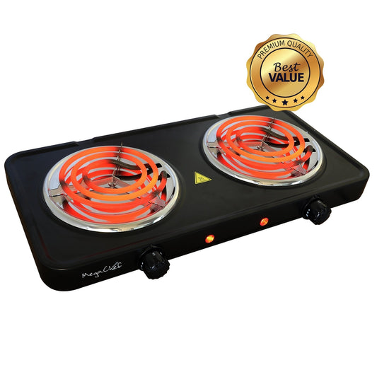 MegaChef Electric Easily Portable Ultra Lightweight Dual Coil Burner Cooktop Buffet Range in Matte Black LuxuryLifeWay Online Store