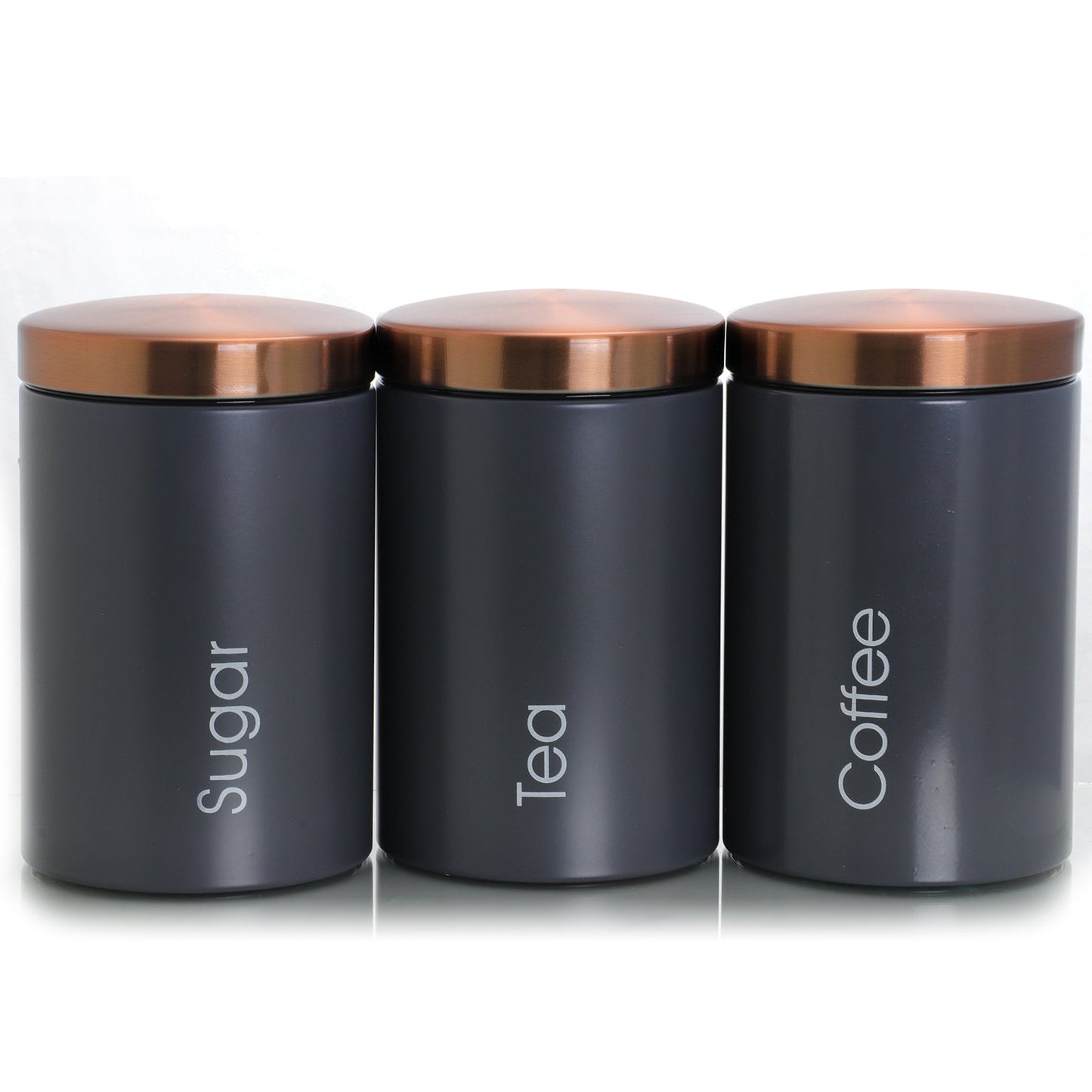 MegaChef Essential Kitchen Storage 3 Piece Sugar, Coffee and Tea Canister Set in Matte Gray LuxuryLifeWay Online Store