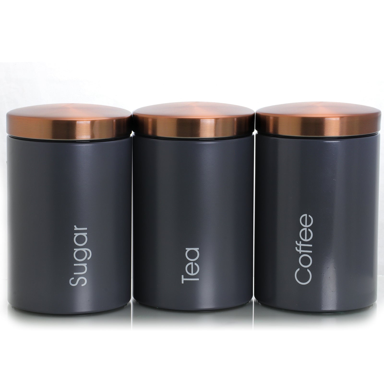 MegaChef Essential Kitchen Storage 3 Piece Sugar, Coffee and Tea Canister Set in Matte Gray LuxuryLifeWay Online Store