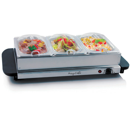 MegaChef Buffet Server & Food Warmer With 3 Removable Sectional Trays , Heated Warming Tray and Removable Tray Frame LuxuryLifeWay Online Store