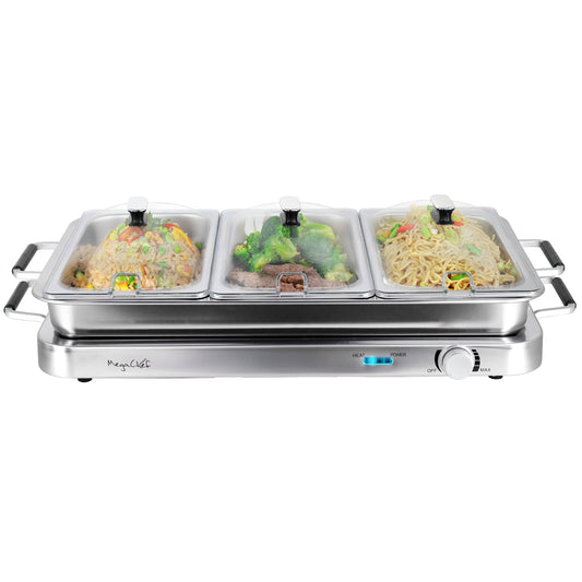 MegaChef 3-in-1 Electric Chaffing Buffet Server and Warming Tray with Triple 2.63 Quart Trays and 8.6 Quart Baking Pan LuxuryLifeWay Online Store