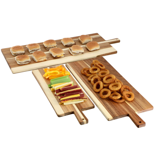 MegaChef 3 Piece Acacia Wood Charcuterie Cheese Board Set with Handles LuxuryLifeWay Online Store