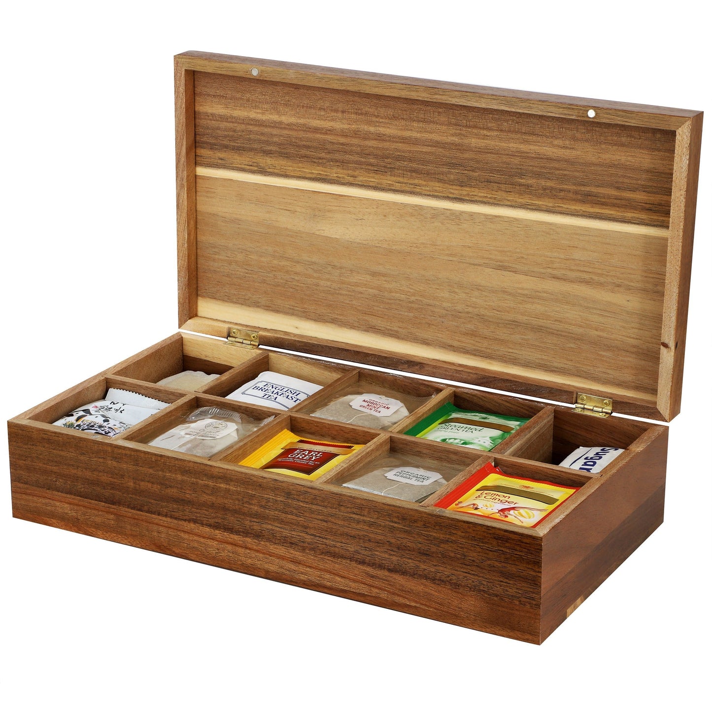 MegaChef Acacia Wood 14.25 x 7.5 Inch 10 Compartment Tea Box LuxuryLifeWay Online Store