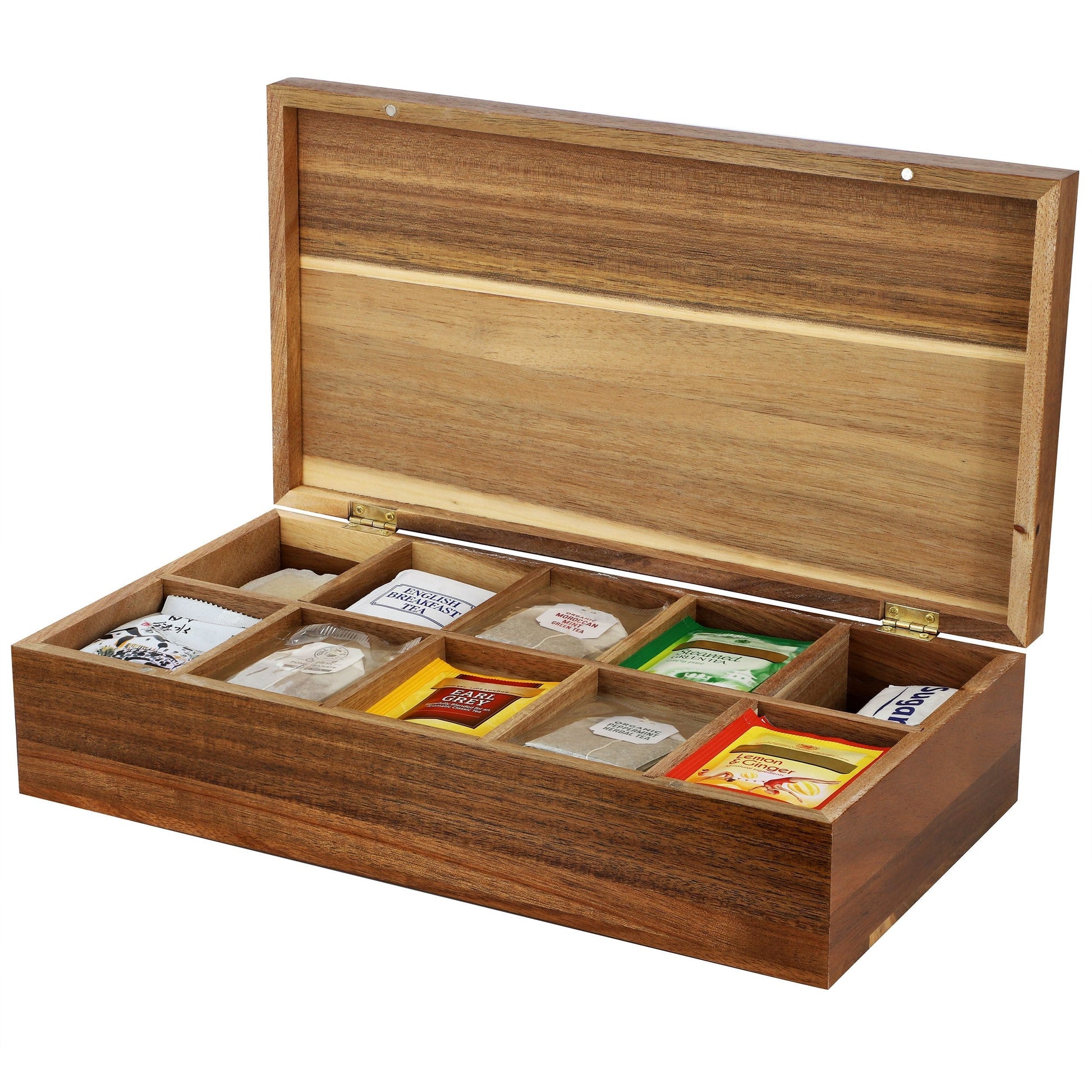MegaChef Acacia Wood 14.25 x 7.5 Inch 10 Compartment Tea Box LuxuryLifeWay Online Store
