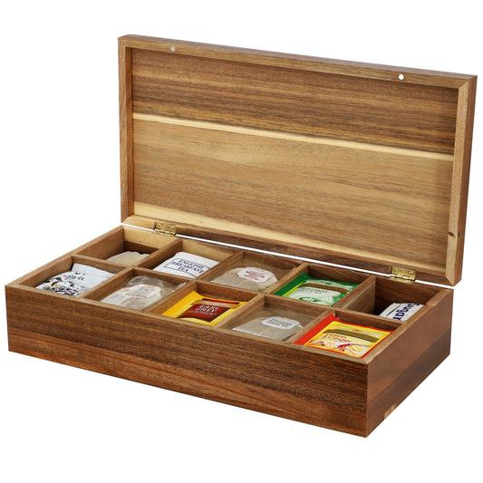 MegaChef Acacia Wood 14.25 x 7.5 Inch 10 Compartment Tea Box LuxuryLifeWay Online Store