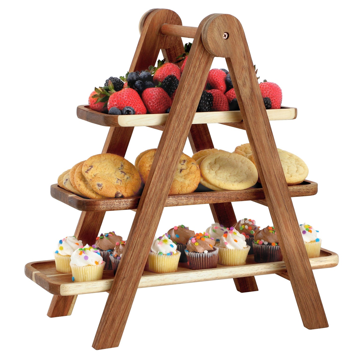 MegaChef Acacia Wood 3 Tiered Rectangular Ladder Tray Set LuxuryLifeWay Online Store