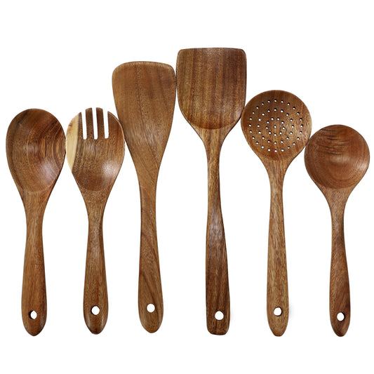 MegaChef 6 Piece Acacia Wood Kitchen Utensil Set in Dark Brown LuxuryLifeWay Online Store