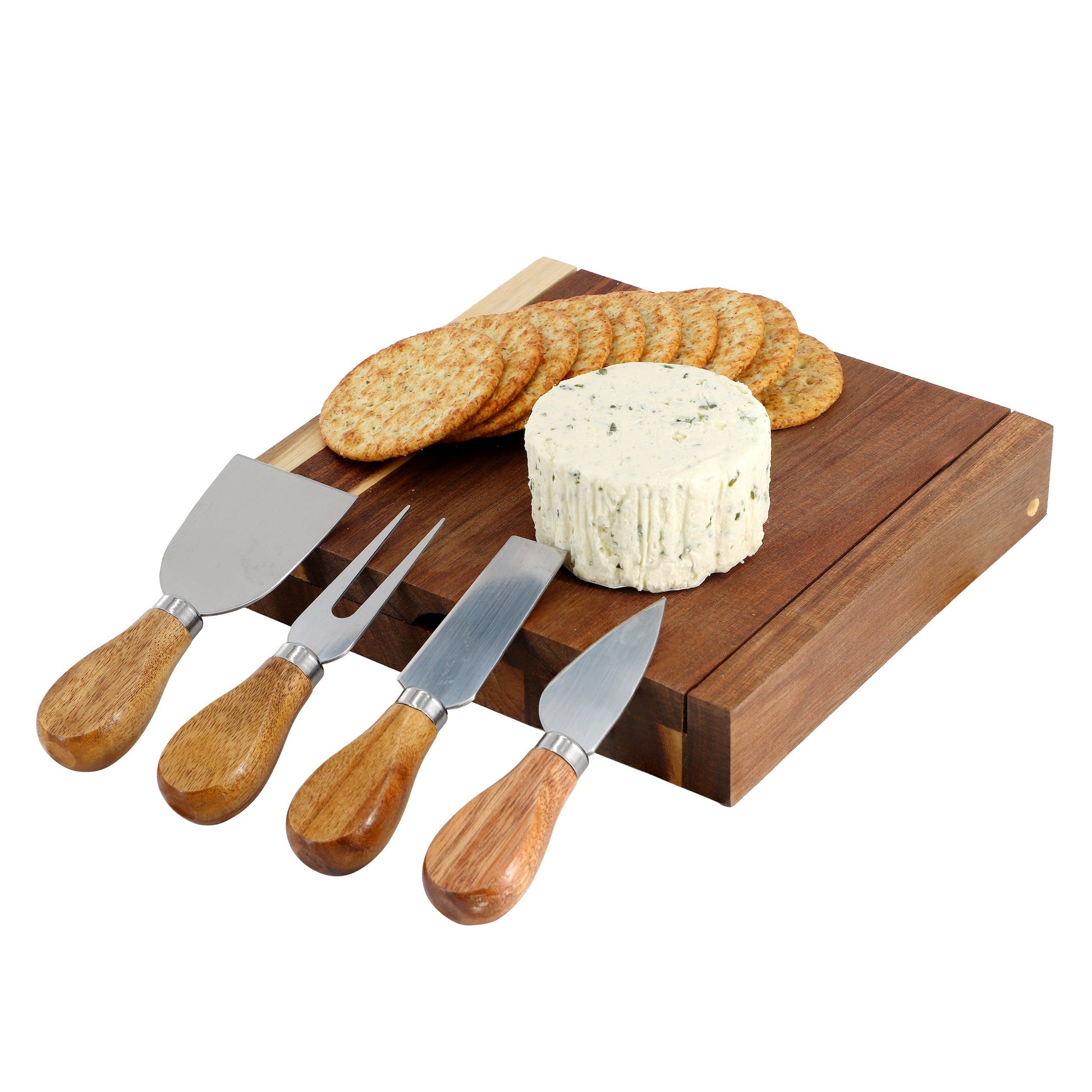 MegaChef Acacia Wood 5 Piece Square Cheese Board with Knife Set LuxuryLifeWay Online Store