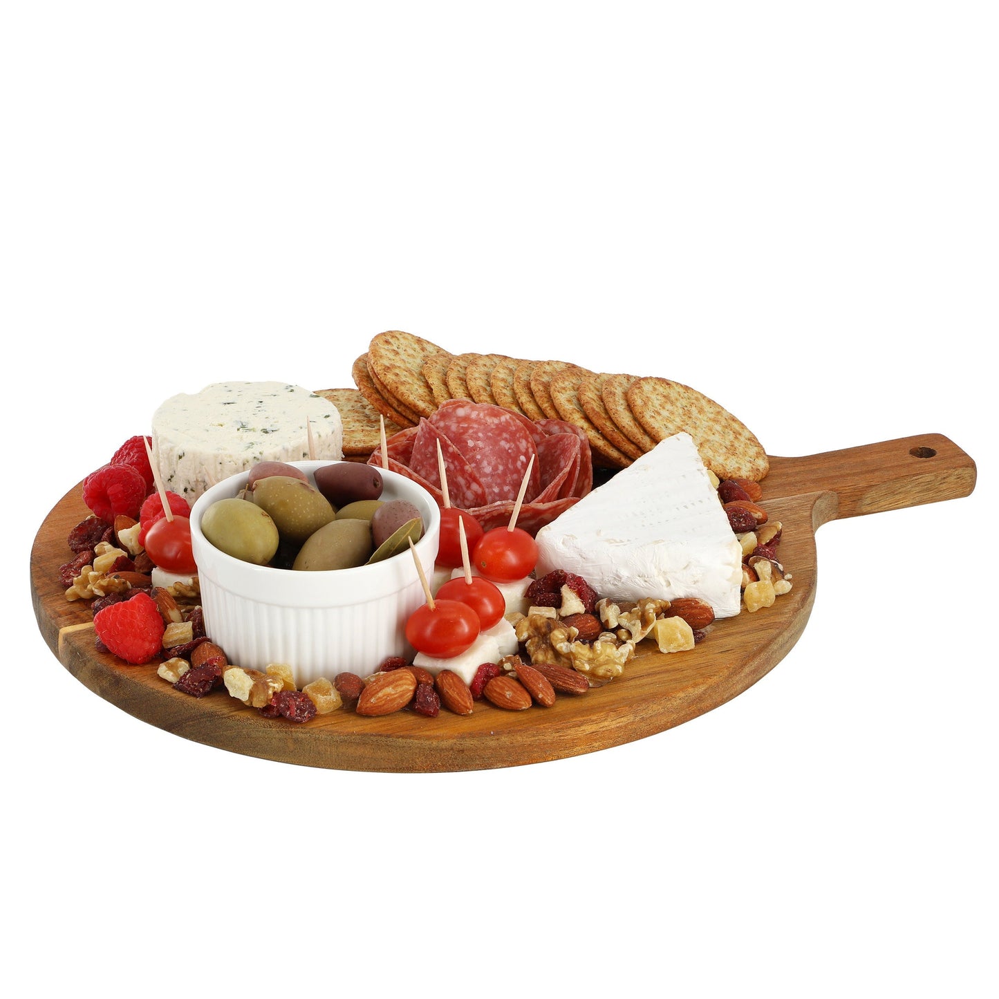 MegaChef 12 Inch Acacia Wood Round Serving Board with Handle LuxuryLifeWay Online Store