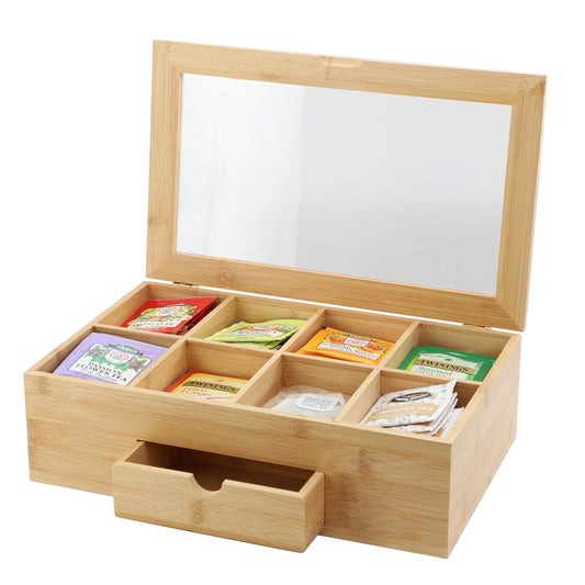 MegaChef 13 x 8 Inch Bamboo Tea Box Organizer with Acrylic Top Window LuxuryLifeWay Online Store