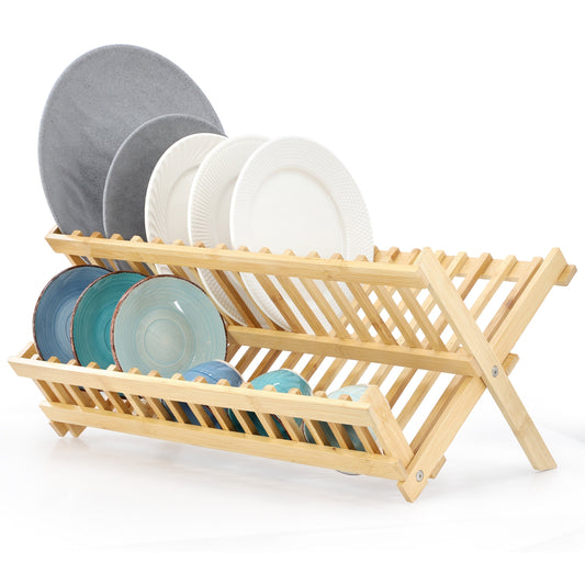 MegaChef 2-Tier Collapsible Kitchen Bamboo Drying Dish Rack LuxuryLifeWay Online Store