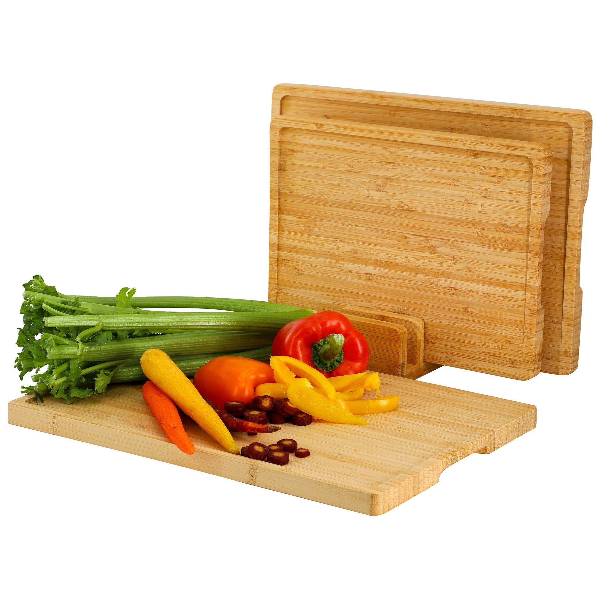 MegaChef 3 Piece Natural Bamboo Cutting Board Set with Base LuxuryLifeWay Online Store