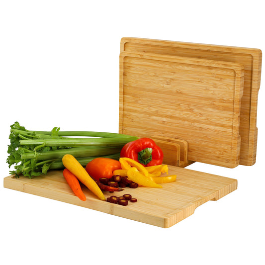 MegaChef 3 Piece Natural Bamboo Cutting Board Set with Base LuxuryLifeWay Online Store